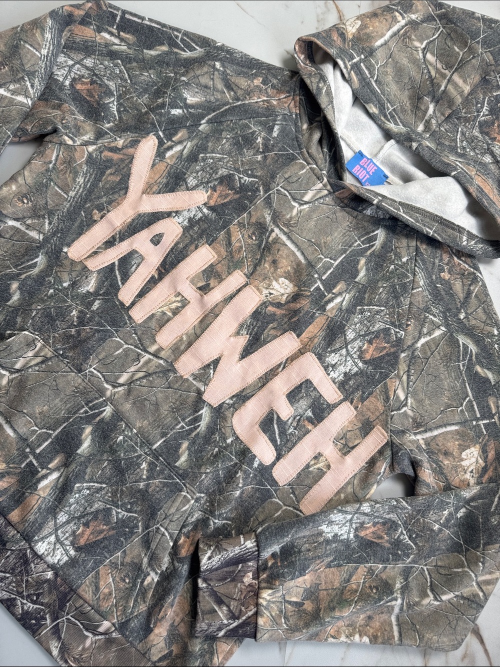 Blue Riot Camo Yahweh Spellout Embroidered Hoodie Sz M All over print Trendy